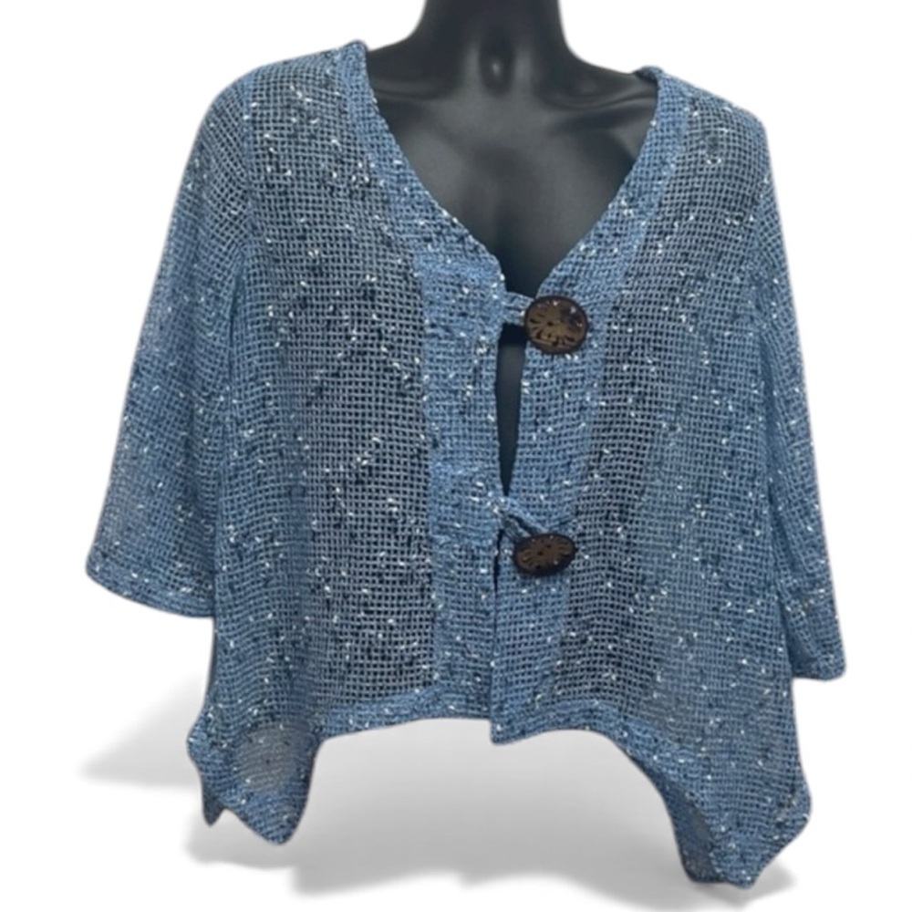 Nina Leonard Blue Open Knit Cardigan XL Lightweight Boho Layer
